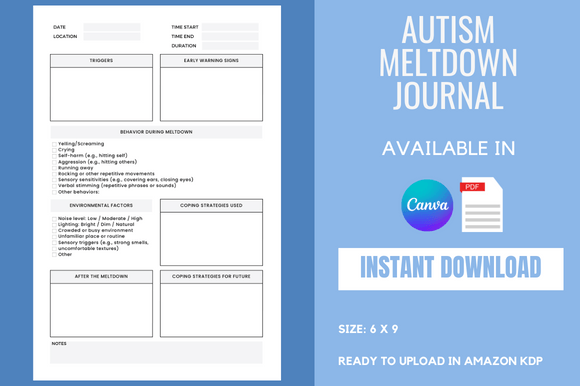 Autism Meltdown Journal: A KDP Interior for Support and Profit