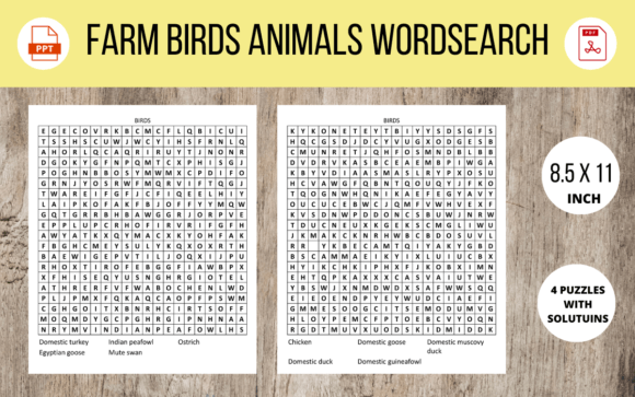 Birds Farm Animals Wordsearch Puzzle for KDP Publishers