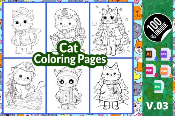 Cat Coloring Pages V.03 – 06 Printable Cat Designs