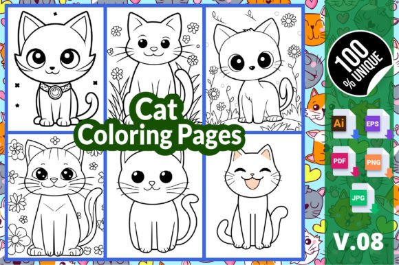 Cat Coloring Pages V.08 – A Versatile Template for Creative Projects and Publishing