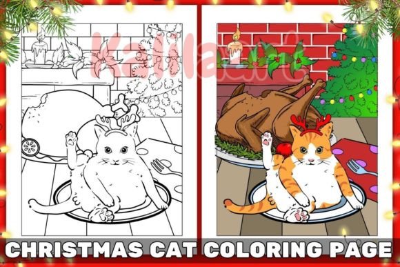 Christmas Cat Coloring Page 11: Creative Holiday Fun
