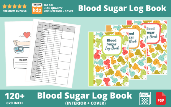 Dino Cute Blood Sugar Log Book