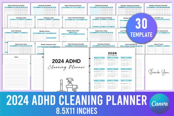Editable 2024 ADHD Cleaning Planner KDP: A Flexible Tool for Managing Household Tasks