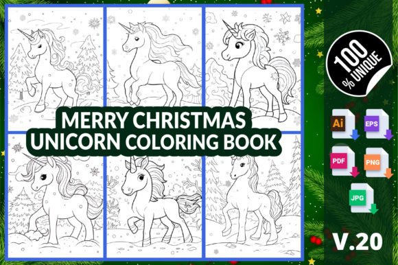 Merry Christmas Unicorn Coloring Book 20