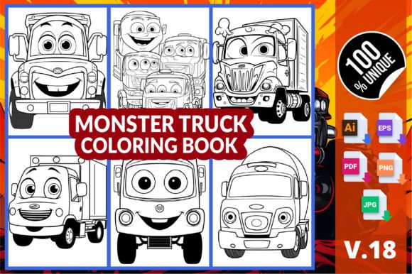 Monster Truck Coloring Book V.18: A Versatile Digital Printable for Creators, Educators, and Families