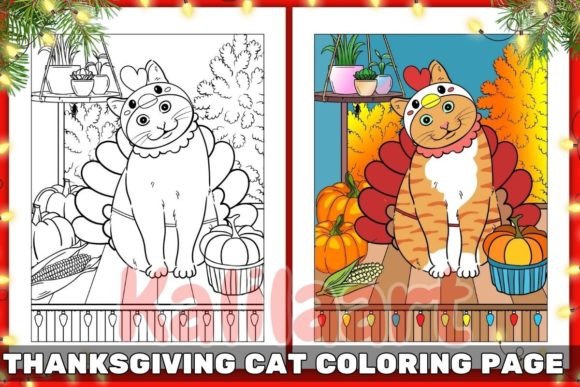 Thanksgiving Cat Coloring Page 05 – A Relaxing Way to Unwind This Holiday Season